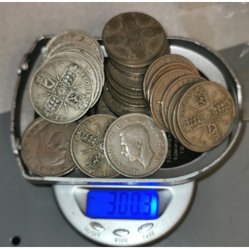 36 - Small bundle of George V & George VI two shilling coins, 168.2 gms being 1947+