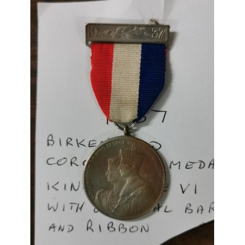 57 - 1937 coronation medal - Birkenhead with original bar and ribbon