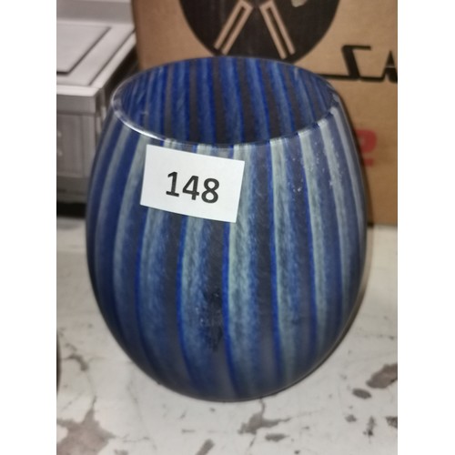 148 - 20 cm tall Vianne France signed large mainly blue glass vase - large crack near base