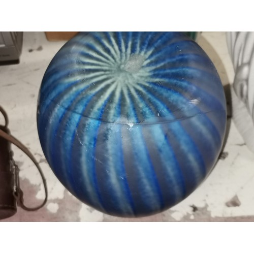 148 - 20 cm tall Vianne France signed large mainly blue glass vase - large crack near base
