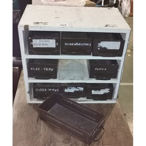 164 - 49 x 39 x 44 cm vintage wooden 3 tier unit with nine 11.5 x 5.5