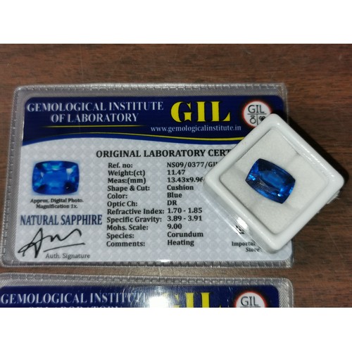 41 - Cushion cut heat treated 11.47 ct blue natural sapphire gem stone with certification and education c... 