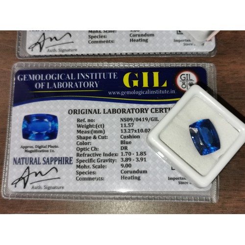 42 - Cushion cut heat treated 11.57 ct blue natural sapphire gem stone with certification and education c... 