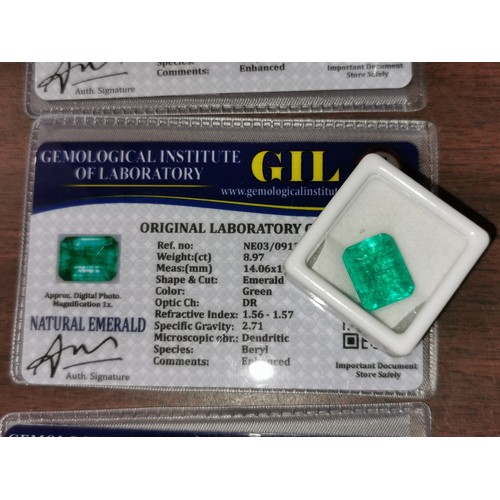 45 - Emerald cut heat treated 8.97 ct green natural emerald gem stone with certification and education ca... 