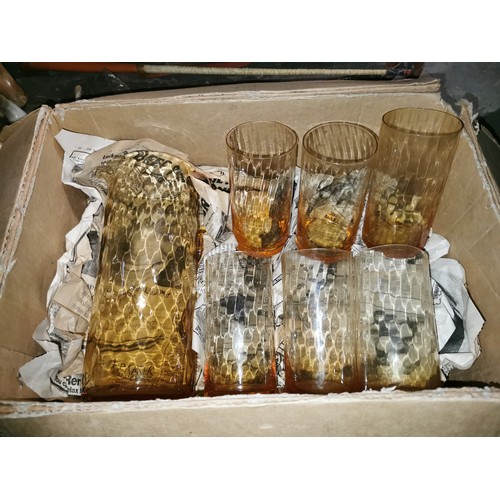 21 - Vintage smoked glass lemonade set being jug and 6 x glasses