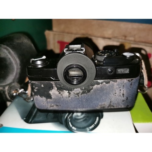 23 - Retro Yashica FX-3 35 mm camera with 55 mm Yashica lens and Vivitar 28-85 mm lens in canvas carry ba... 