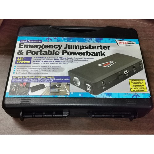 50 - Hardly used emergency jump starter and portable power bank set in case