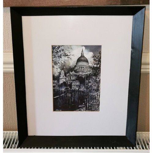 10 - 35.5 x 41.5 cm framed and mounted picture of St Pauls cathedral signed Jordan 98