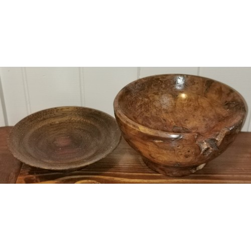 14 - 17 cm diameter and 10 cm tall handmade bowl on saucer made from burr elm