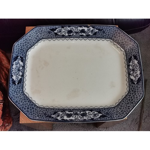 41 - 45.5 x 35.5 cm Paisley Burleighware octagonal blue and white platter - small chip