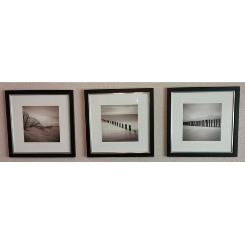 56 - Trio of 55.5 x 55.5 cm framed and mounted large beach photograph pictures