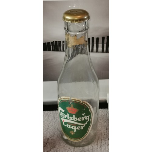 144 - 45 cm tall large glass savings bottle with Carlsberg label