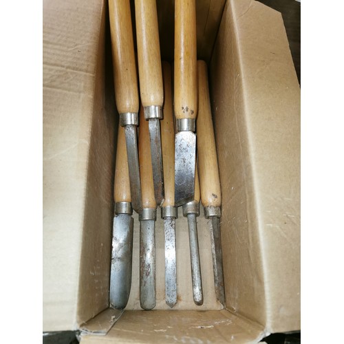 303 - Nice bundle of chisels and other wooden handle wood working tools