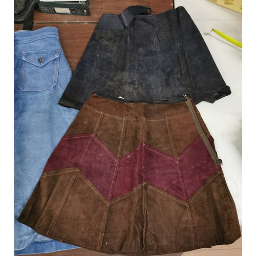 343 - 2 x leather mini, 2 x denim and 1 x corduroy vintage ladies skirts approx size M