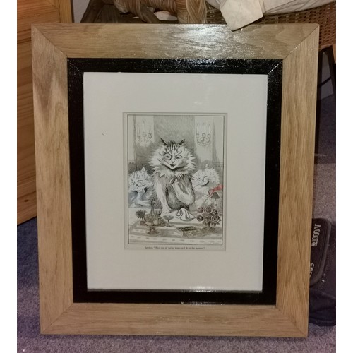 420 - 38 x 43.5 cm framed and mounted Louis Wain cat engraving