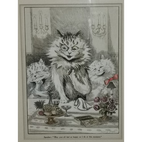 420 - 38 x 43.5 cm framed and mounted Louis Wain cat engraving