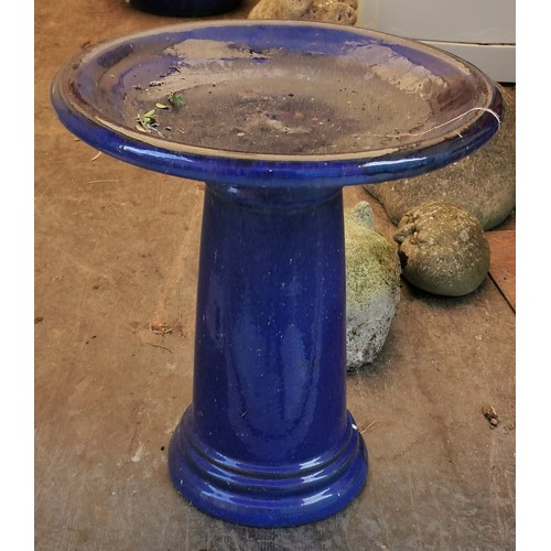 466 - 48 cm tall blue glazed bird bath