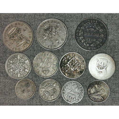 514 - Small bundle of George VI & VII silver shilling, 6D and 3D coins plus George V 1835 half rupee