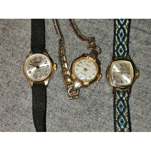 520 - 3 x vintage non working ladies wind up watches including 1 x rolled gold