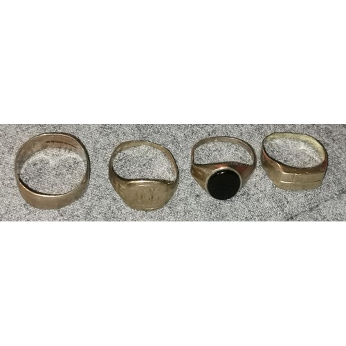 535 - 9 ct gold bundle of 4 x assorted miss-shaped rings being 3 x signet ( sizes Q/R) and 1 x band size T... 