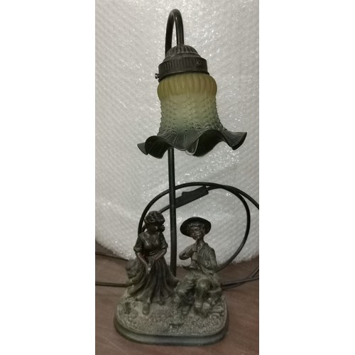 25 - 43 cm tall bronze look figural lamp depicting boy and girl playing musical instruments