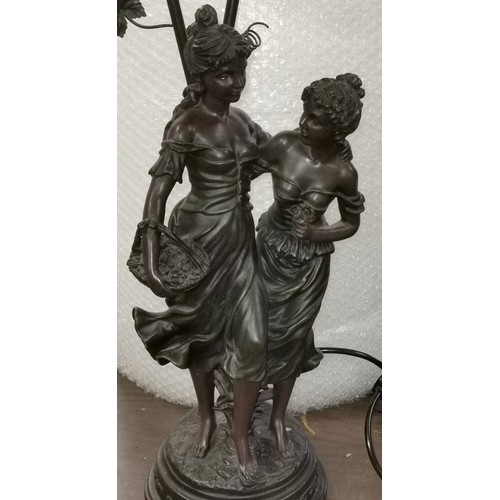 108 - 65 cm tall very large composite bronze look figural lamp - damage to one shade