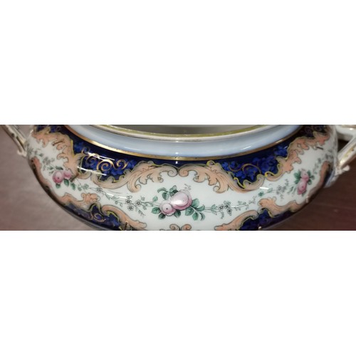 120 - 19th century large bowl on 37.5 x 33 cm under plate, stapled repair to one side of bowl and 2 small ... 