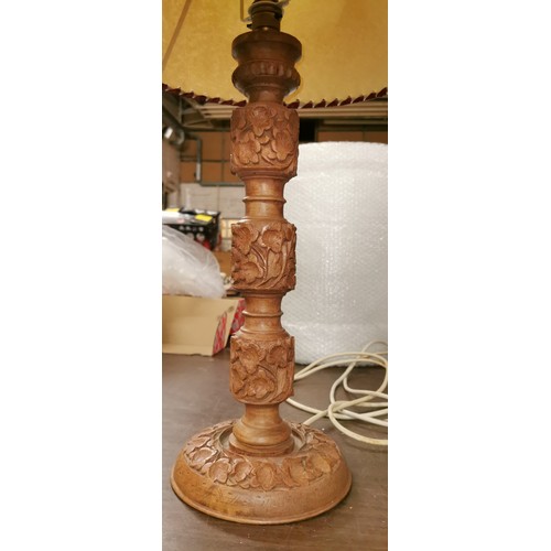 56 - Pair of 63 cm tall (inc' shades) ornate carved table lamps