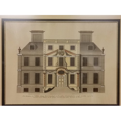 59 - 69.5 x 59 cm antique gold framed and mounted building elevation engraving print (not dot)