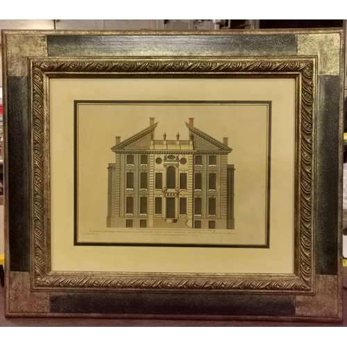 60 - 69.5 x 59 cm antique gold framed and mounted Rowhampton House elevation engraving print (not dot)