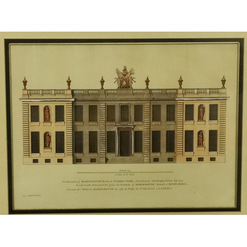 82 - 69.5 x 59 cm antique gold framed and mounted Marlborough House elevation engraving print (not dot)