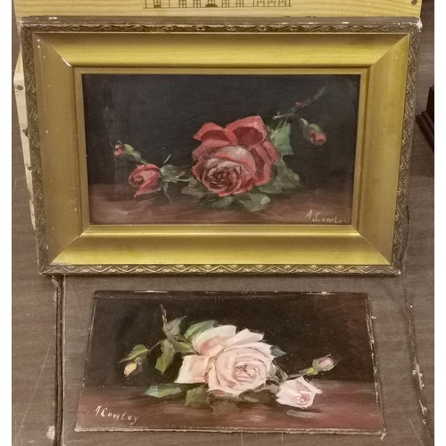 61 - 32 x 23 cm gilt framed and 1 x other unframed still life floral paintings on board signed A. Cowley