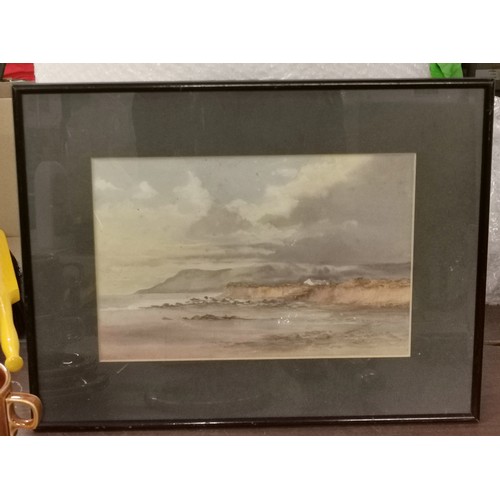 121 - 44.5 x 34 cm framed and mounted water colour painting of Great Orme from Conway with undistinguished... 