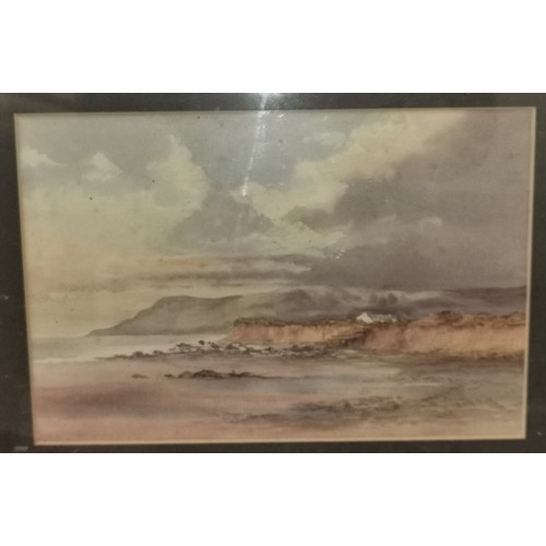 121 - 44.5 x 34 cm framed and mounted water colour painting of Great Orme from Conway with undistinguished... 