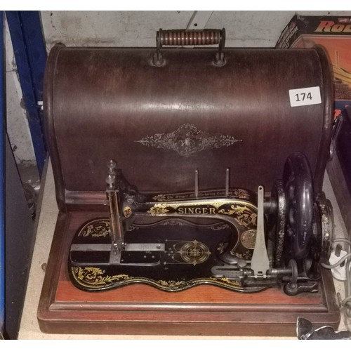 174 - 19th century very early Singer sewing machine in very good condition and moving freely, complete wit... 