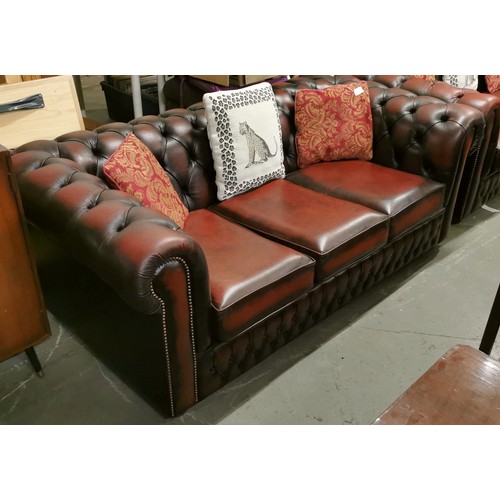 212 - Oxblood 3 seater chesterfield couch in near immaculate condition