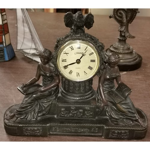 25 - 31 x 9 x 26 cm 1998 Crosa for Juliana bronze look figural mantle clock