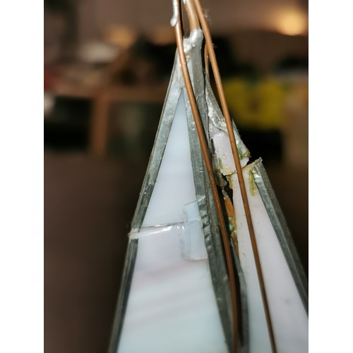 131 - 27.5 cm tall stained glass look lighthouse lamp (wiring removed) & similar sailing boat ornament