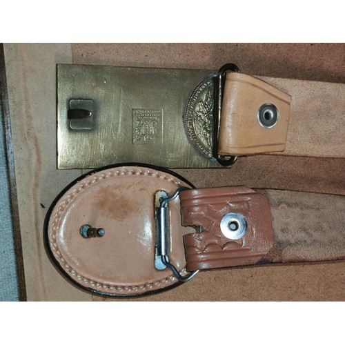 61 - 2 x leather belts with metal buckles, approx size S/M