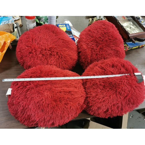 181 - Set of 4 x red fluffy cushions