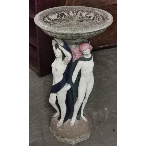 80 - 77 cm tall painted concrete nude female column bird bath