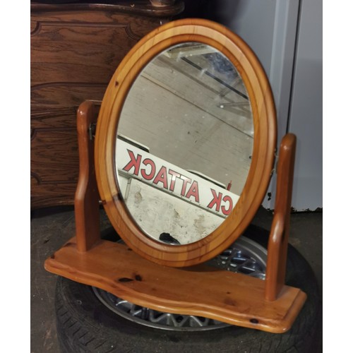 264 - 86 x 47 x 110 cm pine 2 over 4 chest and mirror - top needs TLC