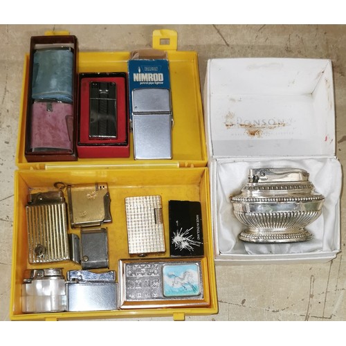 13 - Boxed Ronson retro table lighter and tub of assorted pocket lighters