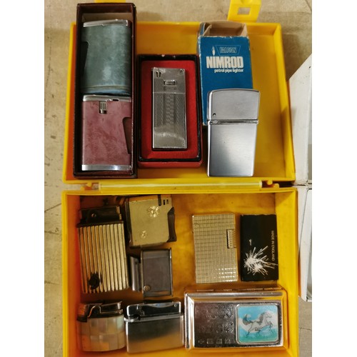 13 - Boxed Ronson retro table lighter and tub of assorted pocket lighters