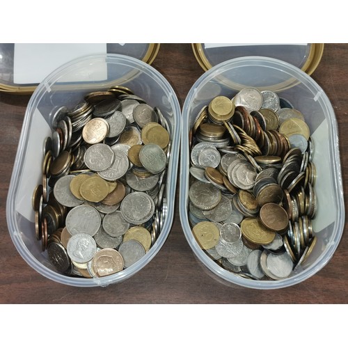 14 - Bundle of assorted mixed international silver and copper coinage in 2 x tubs