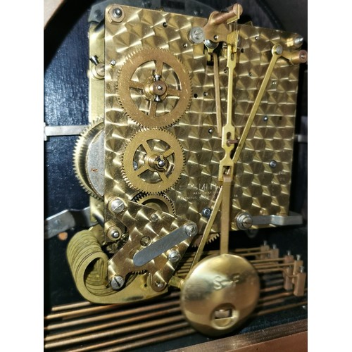 245 - 37 x 12 x 27 cm ornate Smiths mantle clock with pendulum but no key. Hallmarked silver presentation ... 