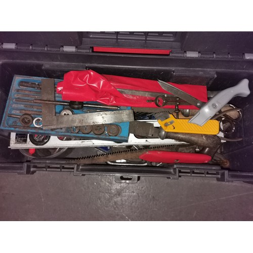 97 - 2 x hard plastic tool boxes (both missing one fastening clasp) with assorted tools etc