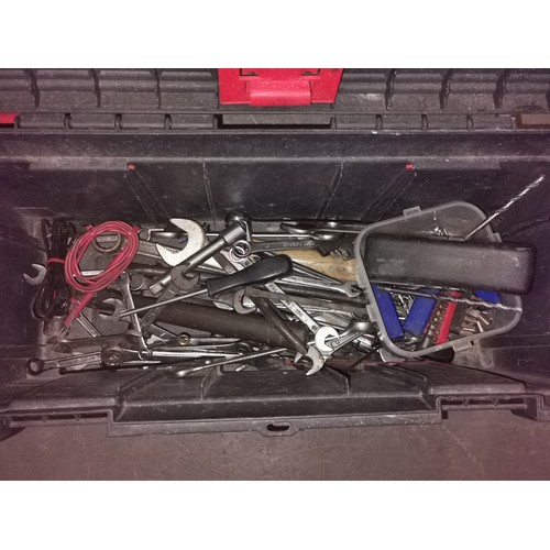 97 - 2 x hard plastic tool boxes (both missing one fastening clasp) with assorted tools etc