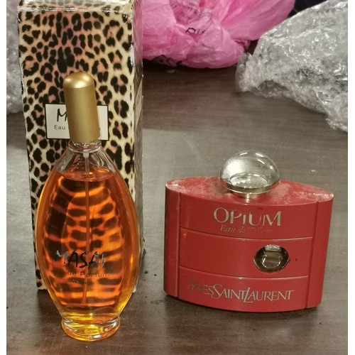 366 - Near full boxed Masai 100 ml perfume and approx 1/4 full YSL Opium 60 ml eau de toilet