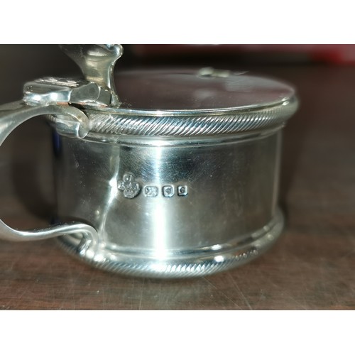 397 - Jay Richard Attenborough Co London hallmarked mustard pot with blue liner and Walker and Hall silver... 